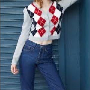 John Gault Gray and Red Elizabeth Argyle Cardigan